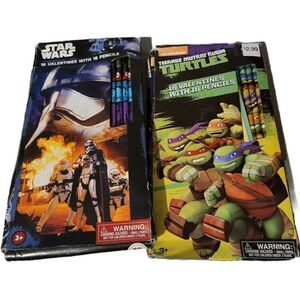 Boys Valentine Cards TMNT Ninja Turtles & Star Wars 32 Total Cards & Pencils PMG
